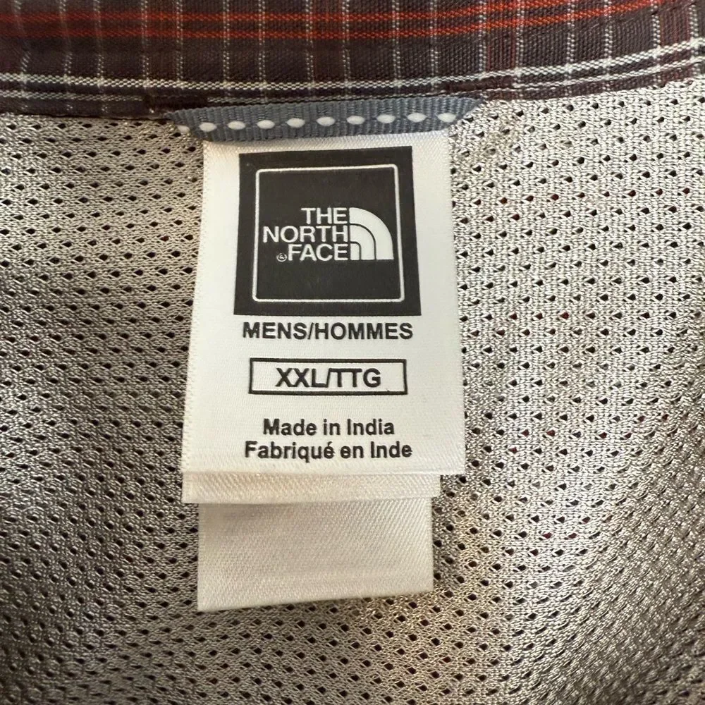 THE NORTH FACE Plaid Shirt Brown Orange L/S Button Front Logo Men's XXL